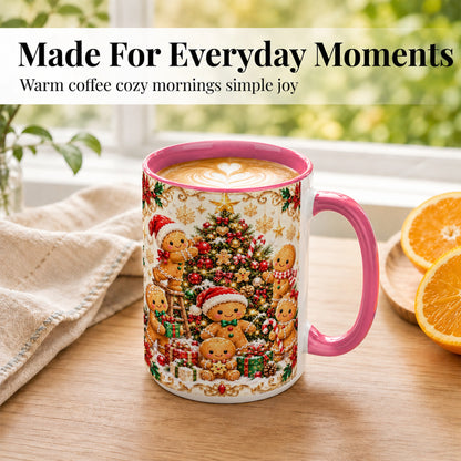 #pl[15oz|Pink] Gingerbread Family Coffee Mug, Christmas Cookie Mug, Ceramic Cup