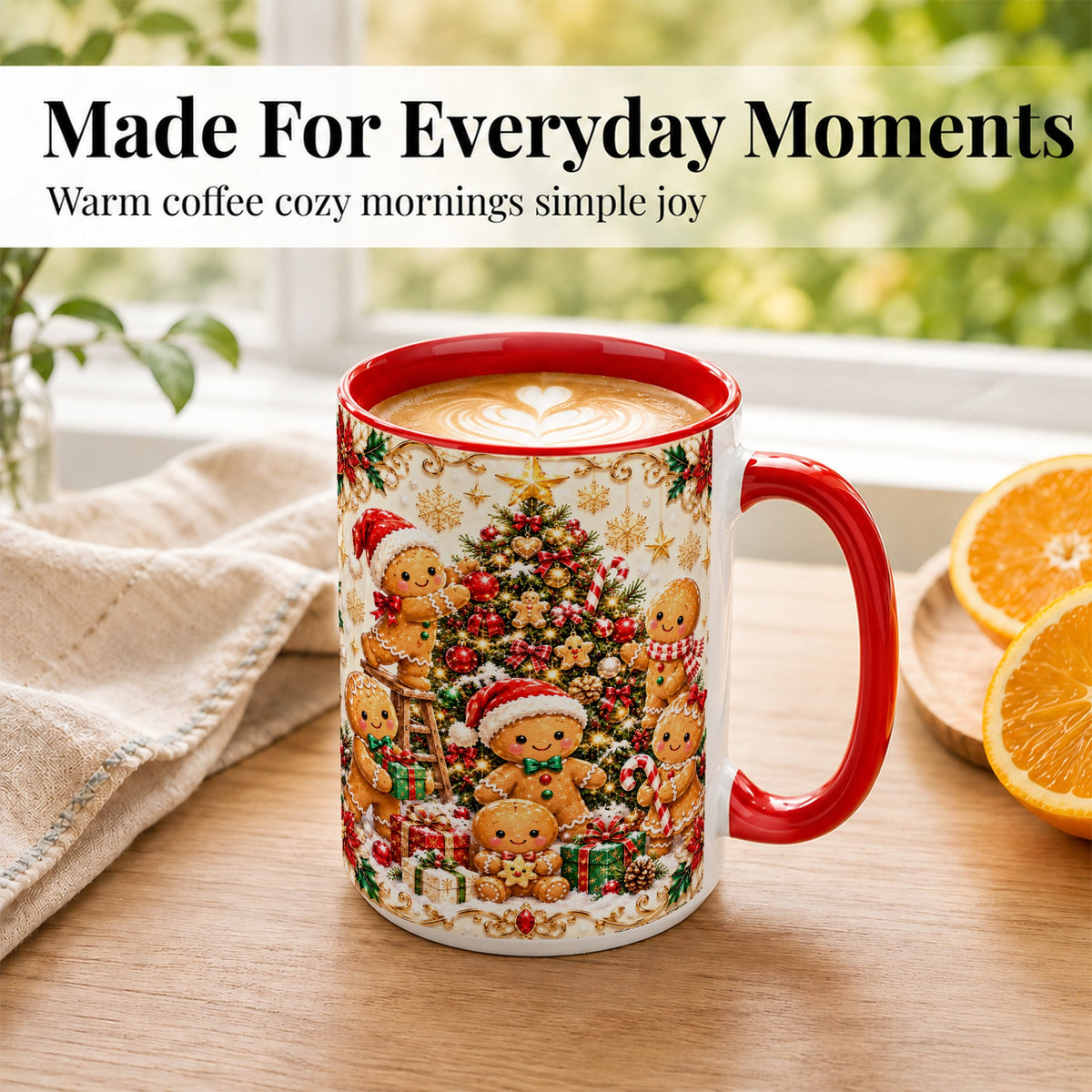 #pl[15oz|Red] Gingerbread Family Coffee Mug, Christmas Cookie Mug, Ceramic Cup