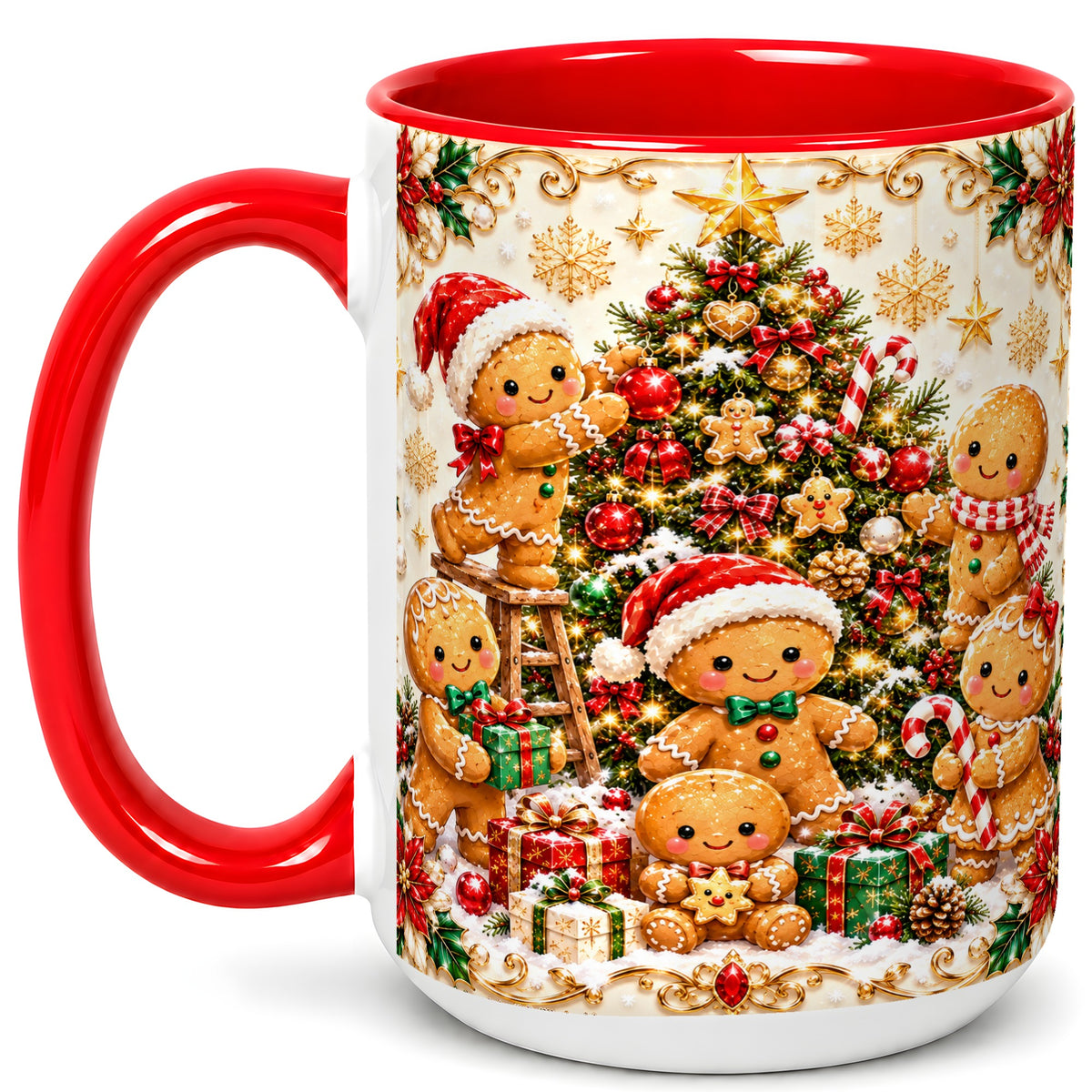 #pl[15oz|Red] Gingerbread Family Coffee Mug, Christmas Cookie Mug, Ceramic Cup
