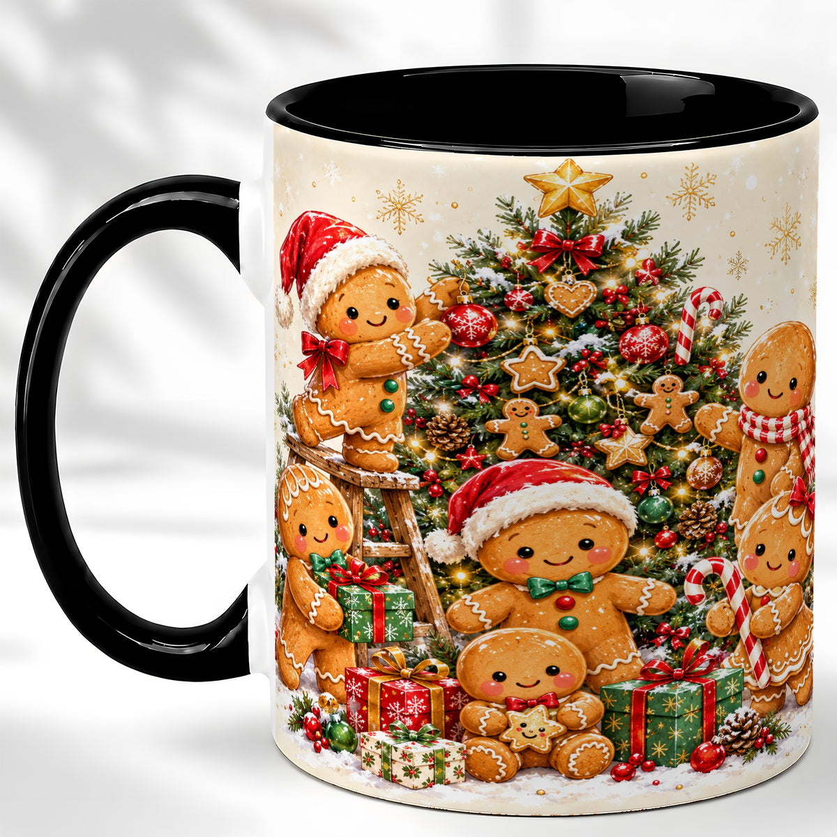 #pl[11oz|Black] Gingerbread Family Coffee Mug, Christmas Tree Mug, Ceramic Cup