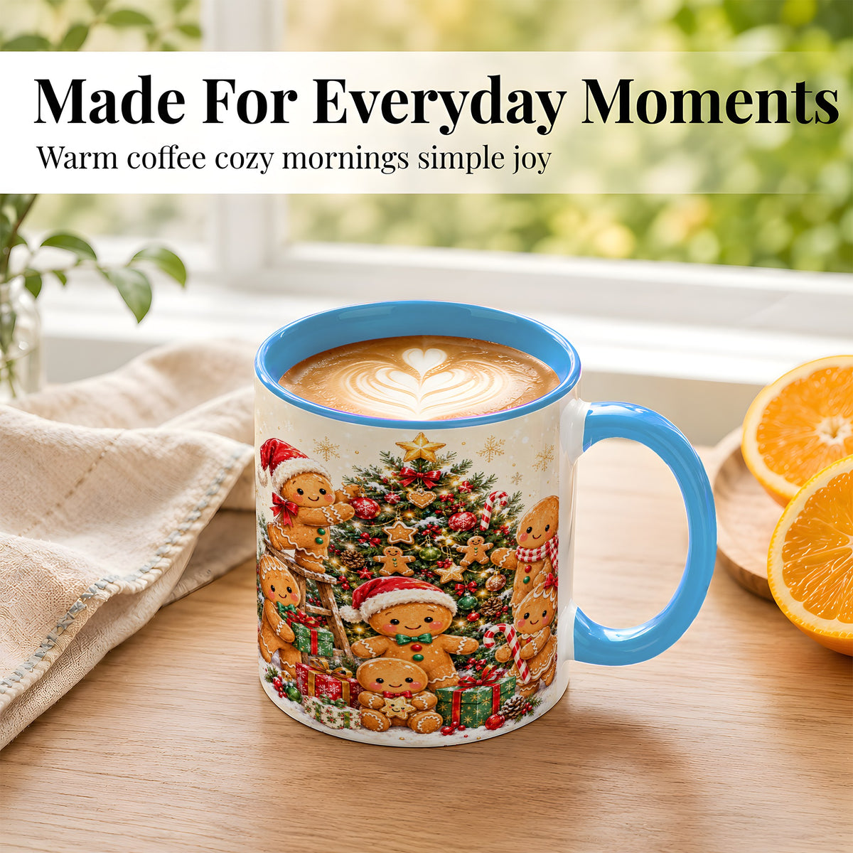 #pl[11oz|Blue] Gingerbread Family Coffee Mug, Christmas Tree Mug, Ceramic Cup