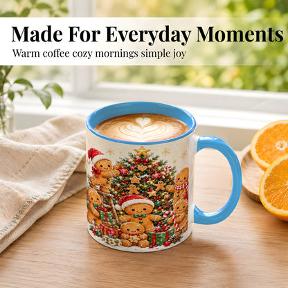 #pl[11oz|Blue] Gingerbread Family Coffee Mug, Christmas Tree Mug, Ceramic Cup
