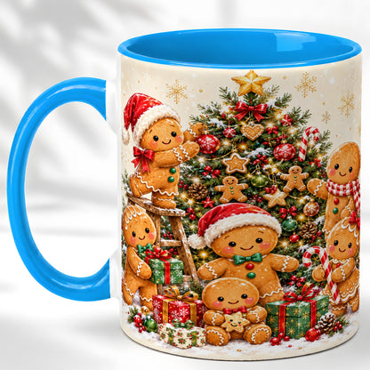 #pl[11oz|Blue] Gingerbread Family Coffee Mug, Christmas Tree Mug, Ceramic Cup