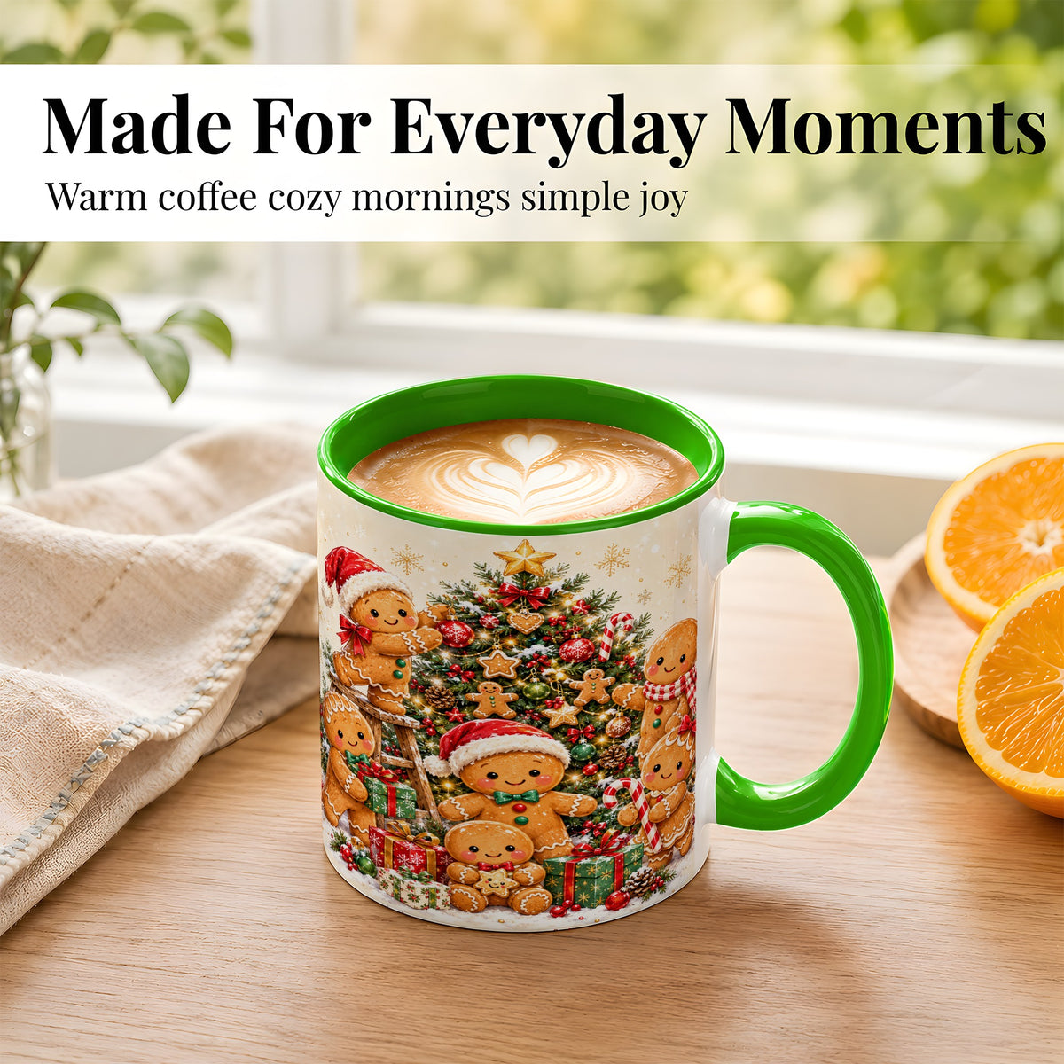 #pl[11oz|Green] Gingerbread Family Coffee Mug, Christmas Tree Mug, Ceramic Cup