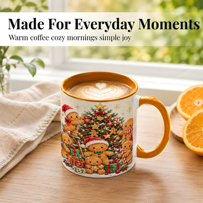 #pl[11oz|Orange] Gingerbread Family Coffee Mug, Christmas Tree Mug, Ceramic Cup