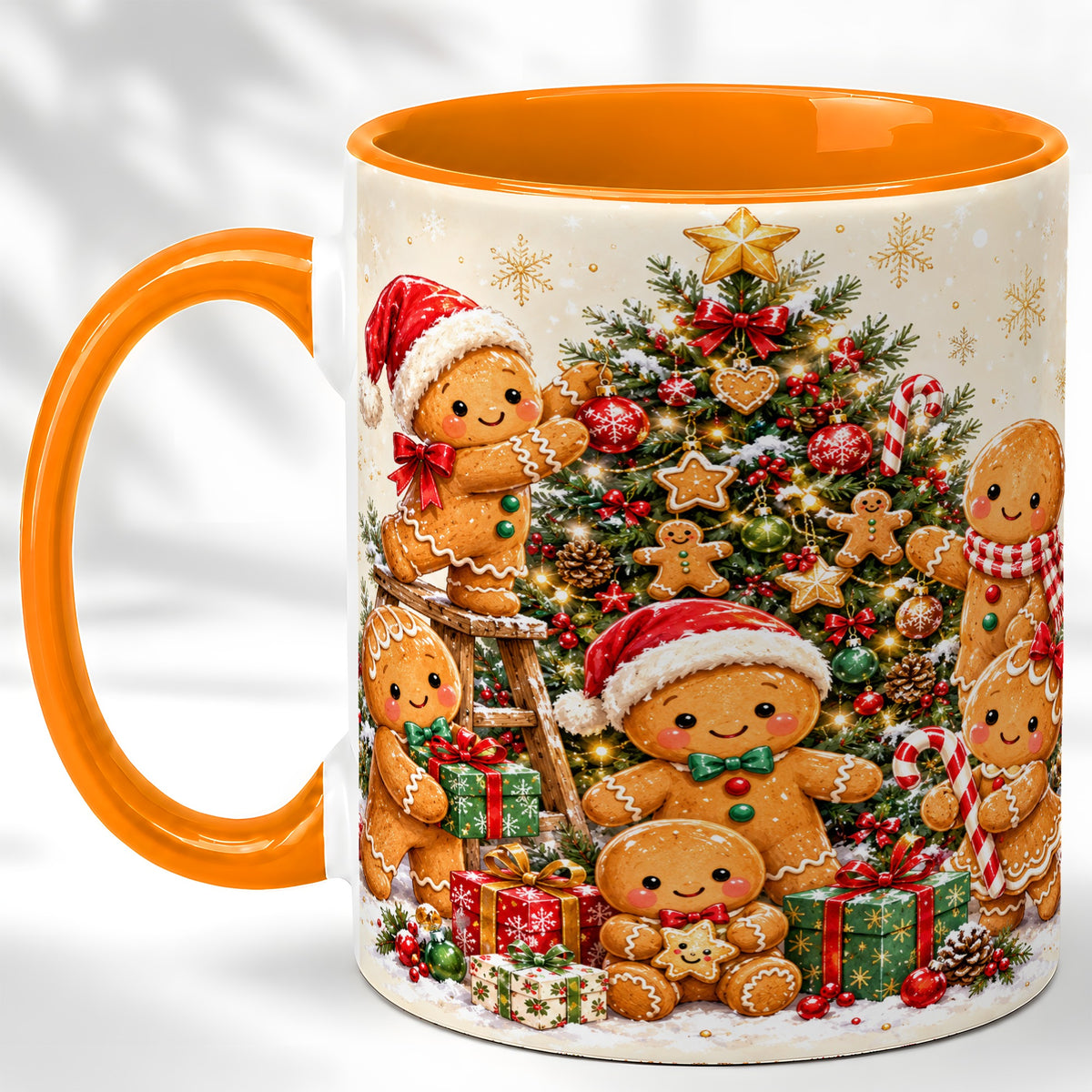 #pl[11oz|Orange] Gingerbread Family Coffee Mug, Christmas Tree Mug, Ceramic Cup