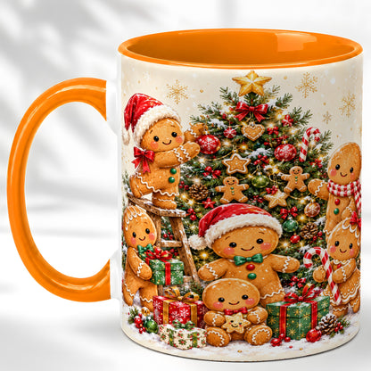 #pl[11oz|Orange] Gingerbread Family Coffee Mug, Christmas Tree Mug, Ceramic Cup
