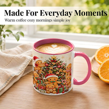 #pl[11oz|Pink] Gingerbread Family Coffee Mug, Christmas Tree Mug, Ceramic Cup