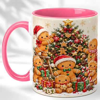 #pl[11oz|Pink] Gingerbread Family Coffee Mug, Christmas Tree Mug, Ceramic Cup