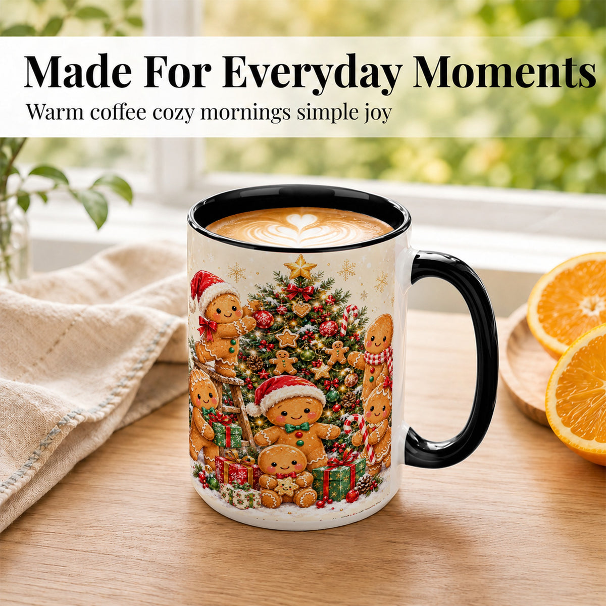 #pl[15oz|Black] Gingerbread Family Coffee Mug, Christmas Tree Mug, Ceramic Cup