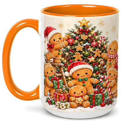 #pl[15oz|Orange] Gingerbread Family Coffee Mug, Christmas Tree Mug, Ceramic Cup