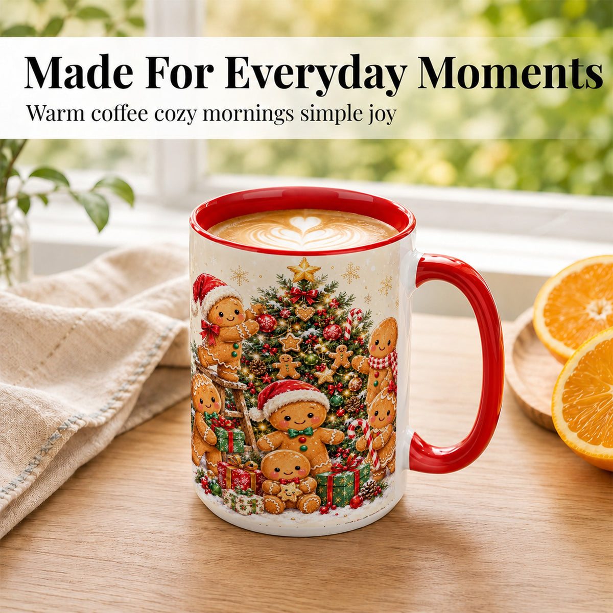 #pl[15oz|Red] Gingerbread Family Coffee Mug, Christmas Tree Mug, Ceramic Cup
