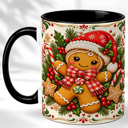 #pl[11oz|Black] Gingerbread Girl Coffee Mug, Candy Cane Mug, Ceramic Cup