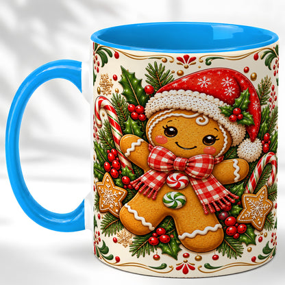 #pl[11oz|Blue] Gingerbread Girl Coffee Mug, Candy Cane Mug, Ceramic Cup