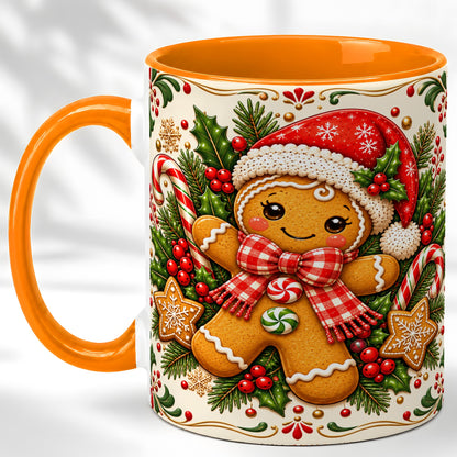 #pl[11oz|Orange] Gingerbread Girl Coffee Mug, Candy Cane Mug, Ceramic Cup