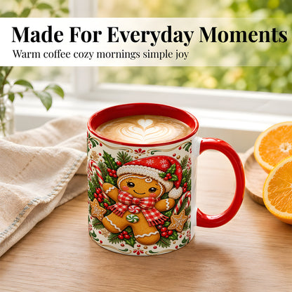 #pl[11oz|Red] Gingerbread Girl Coffee Mug, Candy Cane Mug, Ceramic Cup