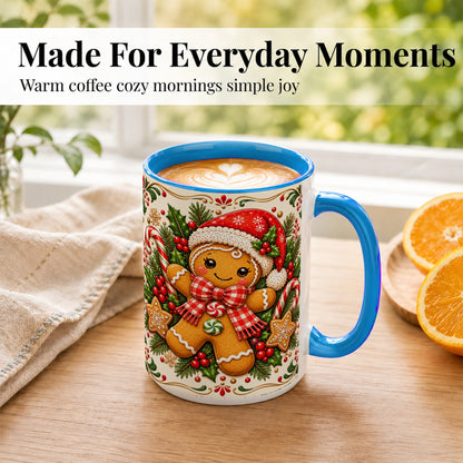 #pl[15oz|Blue] Gingerbread Girl Coffee Mug, Candy Cane Mug, Ceramic Cup