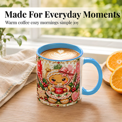 #pl[11oz|Blue] Gingerbread Girl Coffee Mug, Christmas Cocoa Mug, Ceramic Cup