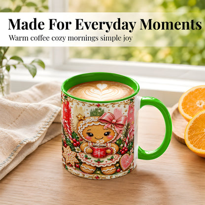 #pl[11oz|Green] Gingerbread Girl Coffee Mug, Christmas Cocoa Mug, Ceramic Cup
