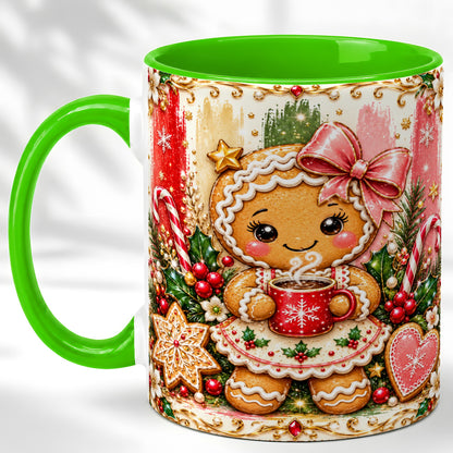 #pl[11oz|Green] Gingerbread Girl Coffee Mug, Christmas Cocoa Mug, Ceramic Cup