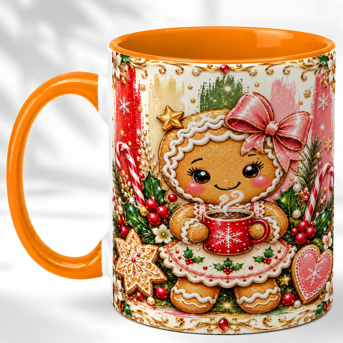 #pl[11oz|Orange] Gingerbread Girl Coffee Mug, Christmas Cocoa Mug, Ceramic Cup