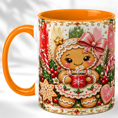 #pl[11oz|Orange] Gingerbread Girl Coffee Mug, Christmas Cocoa Mug, Ceramic Cup