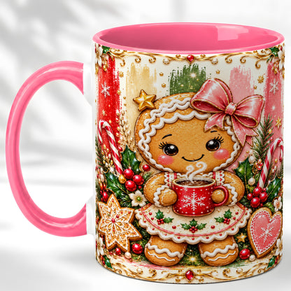 #pl[11oz|Pink] Gingerbread Girl Coffee Mug, Christmas Cocoa Mug, Ceramic Cup