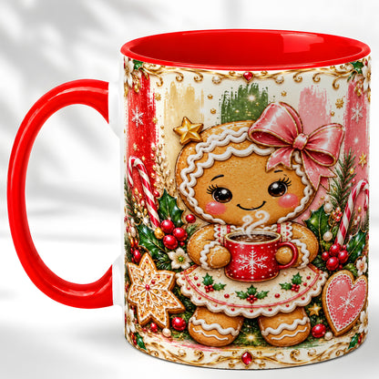 Gingerbread Girl Coffee Mug, Christmas Cocoa Mug, Ceramic Cup