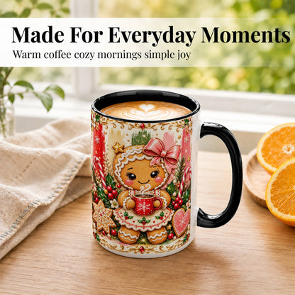 #pl[15oz|Black] Gingerbread Girl Coffee Mug, Christmas Cocoa Mug, Ceramic Cup