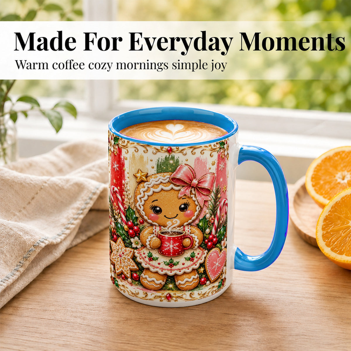 #pl[15oz|Blue] Gingerbread Girl Coffee Mug, Christmas Cocoa Mug, Ceramic Cup