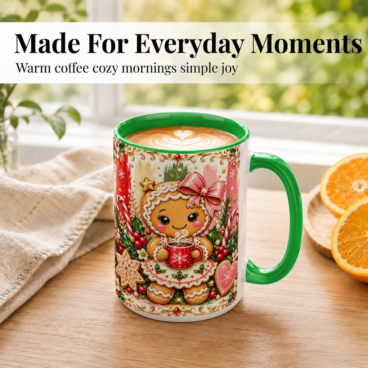 #pl[15oz|Green] Gingerbread Girl Coffee Mug, Christmas Cocoa Mug, Ceramic Cup
