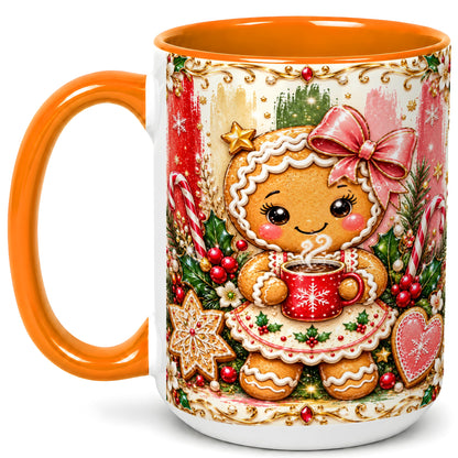 #pl[15oz|Orange] Gingerbread Girl Coffee Mug, Christmas Cocoa Mug, Ceramic Cup