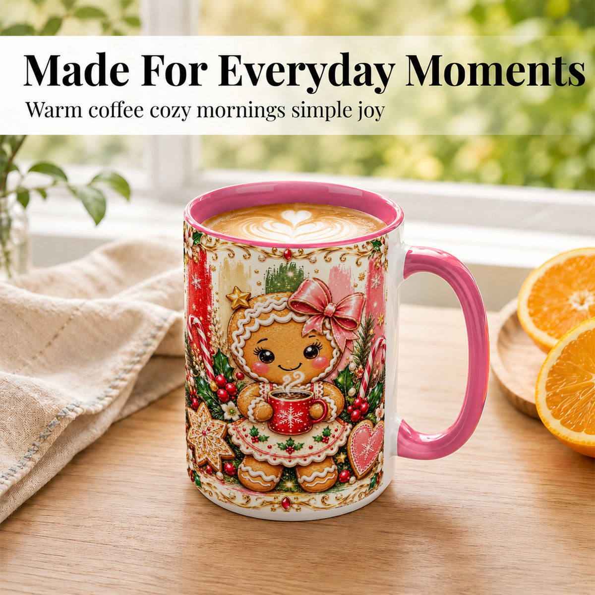 #pl[15oz|Pink] Gingerbread Girl Coffee Mug, Christmas Cocoa Mug, Ceramic Cup