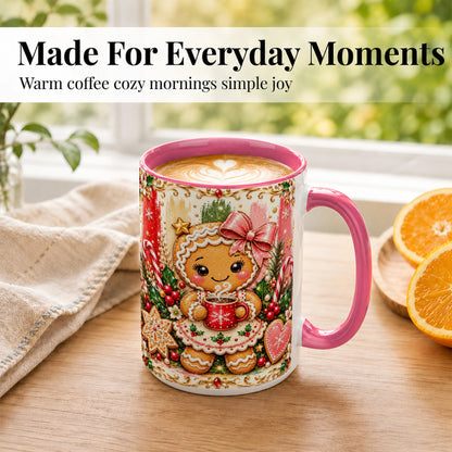 #pl[15oz|Pink] Gingerbread Girl Coffee Mug, Christmas Cocoa Mug, Ceramic Cup