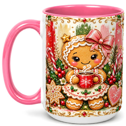 #pl[15oz|Pink] Gingerbread Girl Coffee Mug, Christmas Cocoa Mug, Ceramic Cup