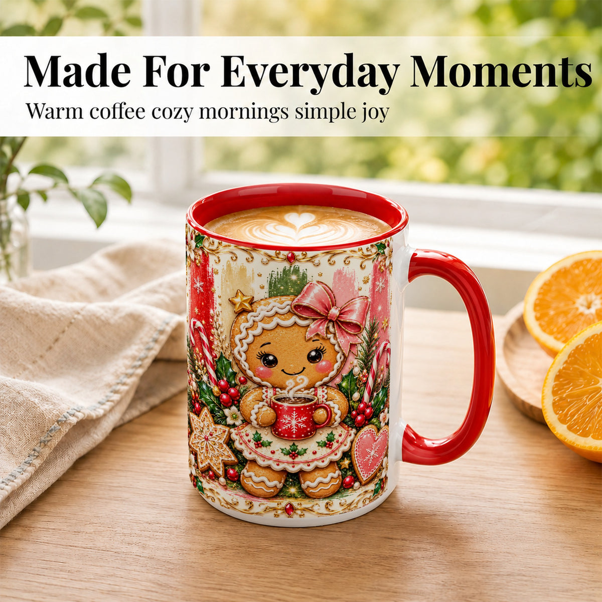 #pl[15oz|Red] Gingerbread Girl Coffee Mug, Christmas Cocoa Mug, Ceramic Cup
