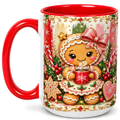 #pl[15oz|Red] Gingerbread Girl Coffee Mug, Christmas Cocoa Mug, Ceramic Cup