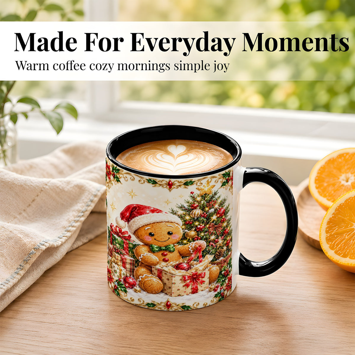#pl[11oz|Black] Gingerbread Christmas Coffee Mug, Holiday Gingerbread Mug, Ceramic Cup