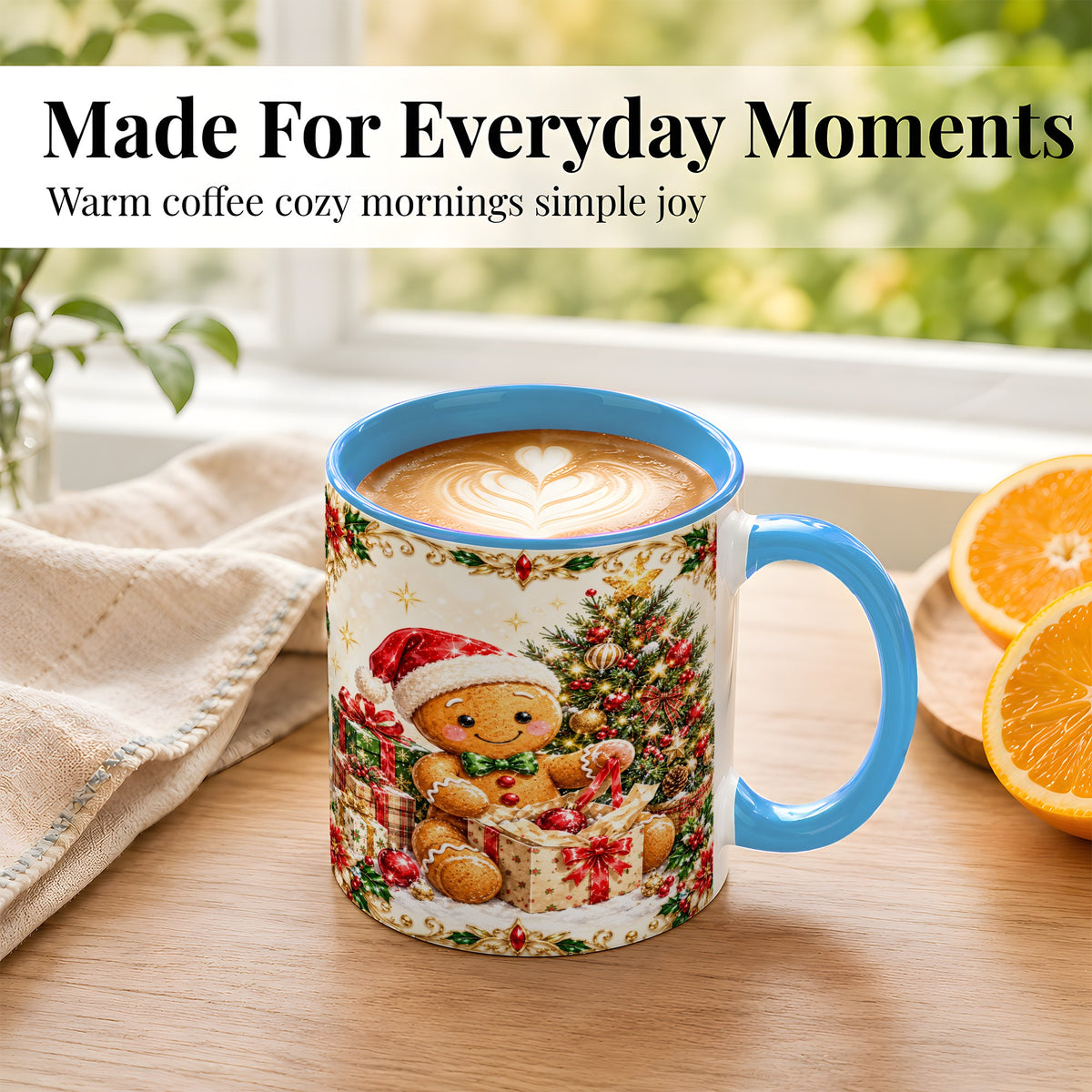 #pl[11oz|Blue] Gingerbread Christmas Coffee Mug, Holiday Gingerbread Mug, Ceramic Cup