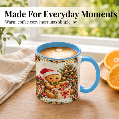 #pl[11oz|Blue] Gingerbread Christmas Coffee Mug, Holiday Gingerbread Mug, Ceramic Cup
