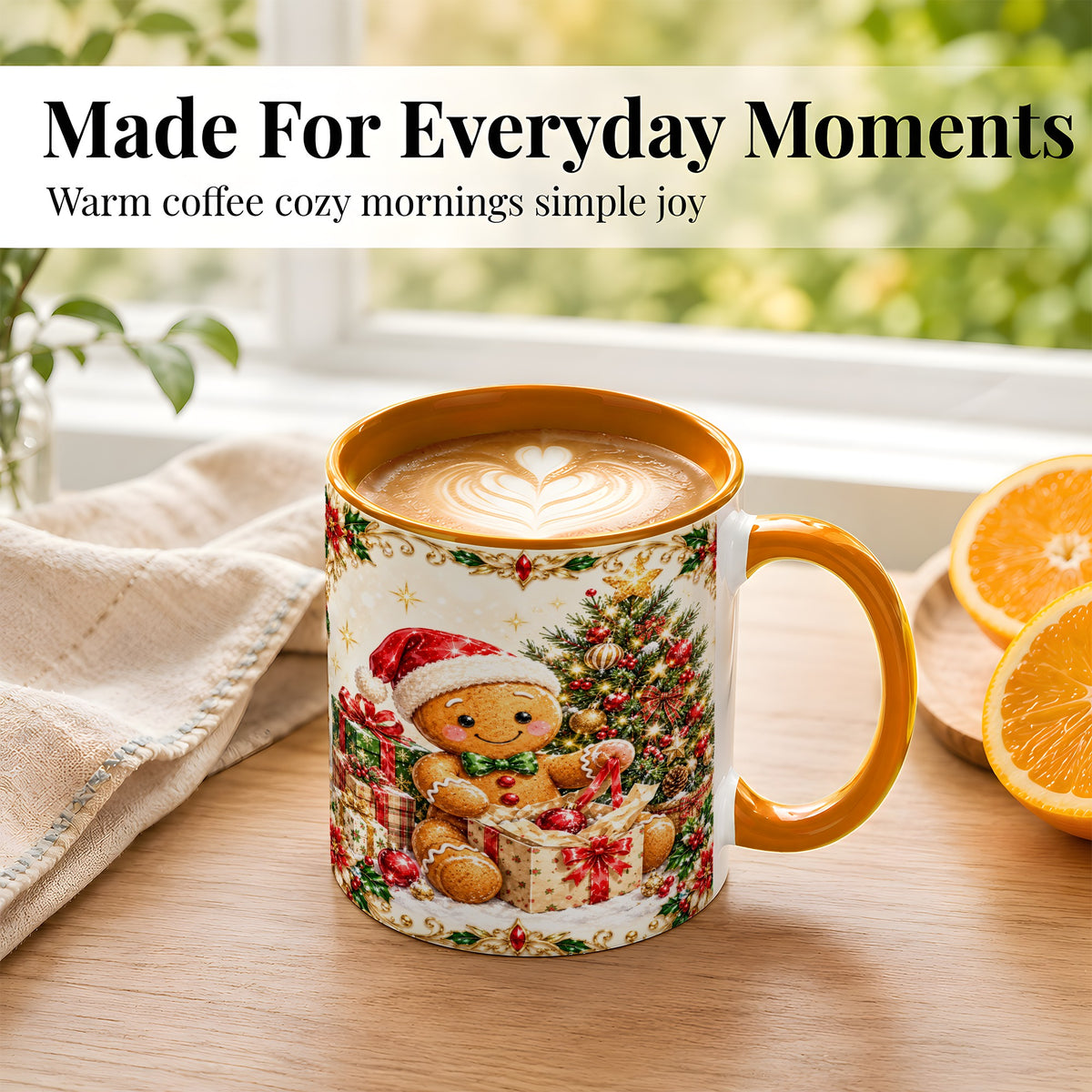 #pl[11oz|Orange] Gingerbread Christmas Coffee Mug, Holiday Gingerbread Mug, Ceramic Cup
