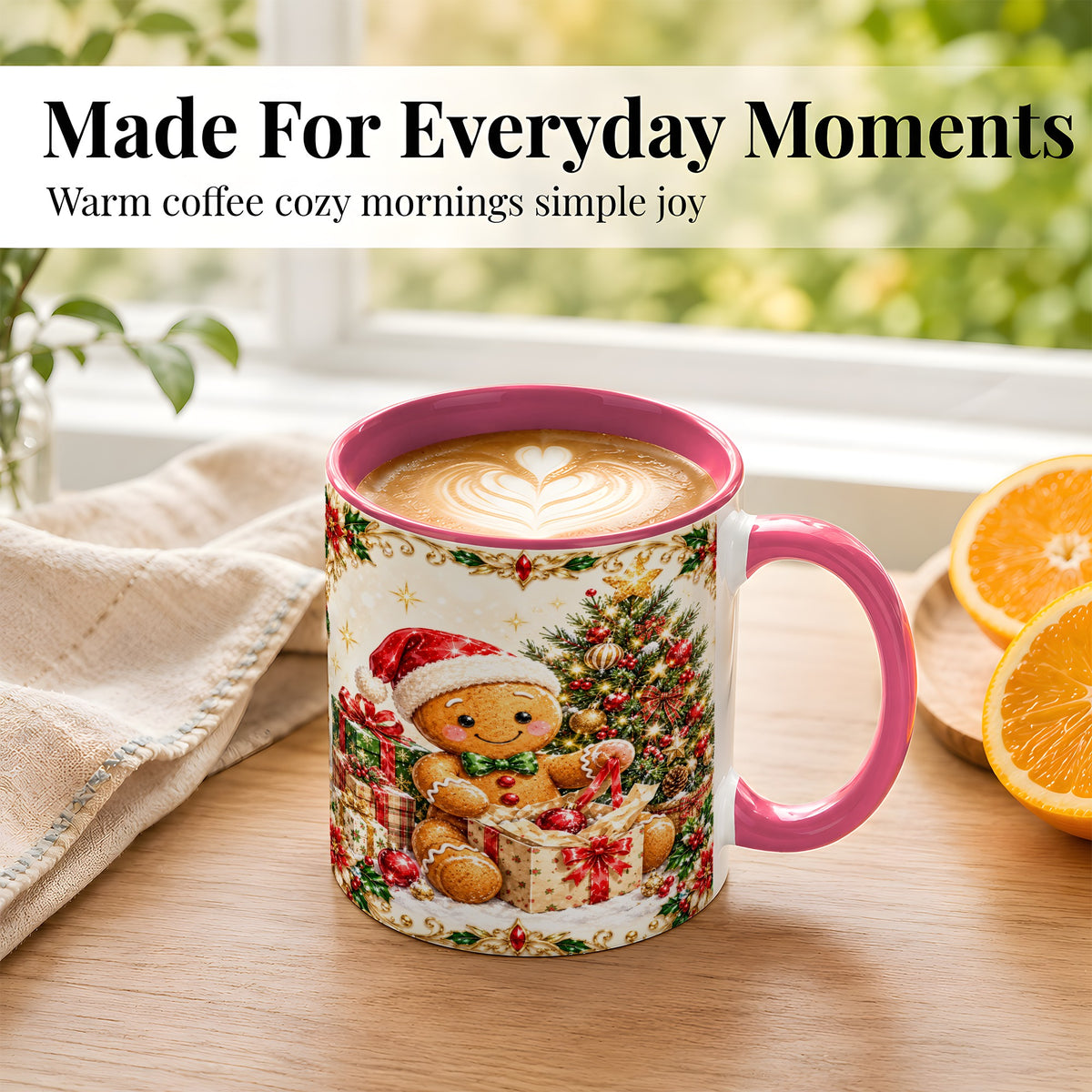 #pl[11oz|Pink] Gingerbread Christmas Coffee Mug, Holiday Gingerbread Mug, Ceramic Cup