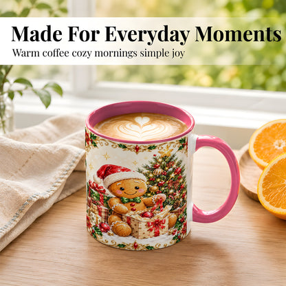 #pl[11oz|Pink] Gingerbread Christmas Coffee Mug, Holiday Gingerbread Mug, Ceramic Cup