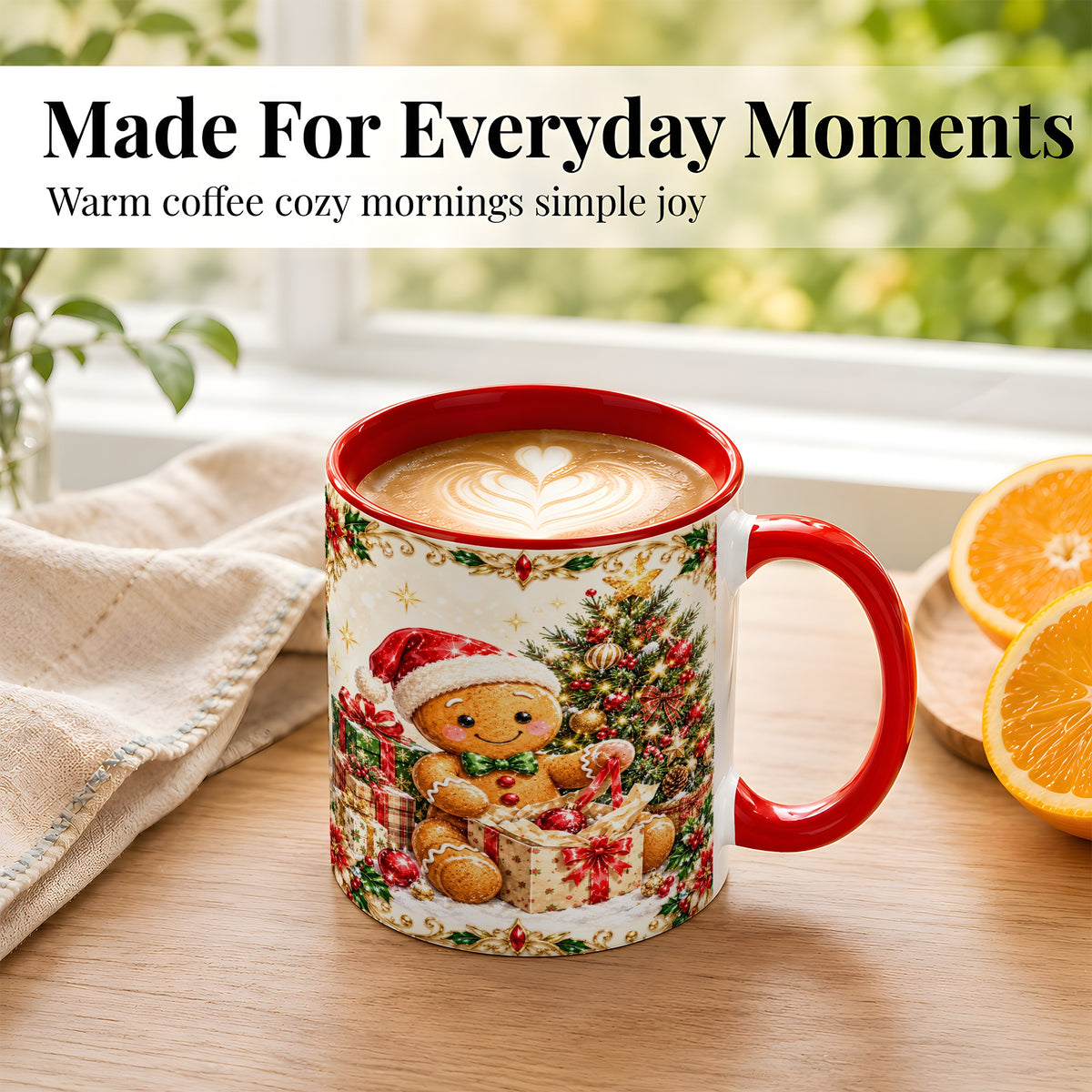 #pl[11oz|Red] Gingerbread Christmas Coffee Mug, Holiday Gingerbread Mug, Ceramic Cup
