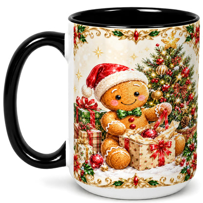 #pl[15oz|Black] Gingerbread Christmas Coffee Mug, Holiday Gingerbread Mug, Ceramic Cup