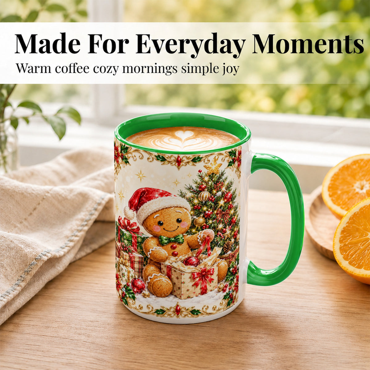 #pl[15oz|Green] Gingerbread Christmas Coffee Mug, Holiday Gingerbread Mug, Ceramic Cup