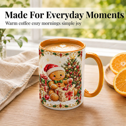 #pl[15oz|Orange] Gingerbread Christmas Coffee Mug, Holiday Gingerbread Mug, Ceramic Cup