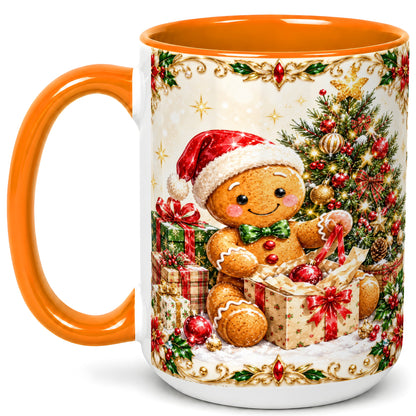 #pl[15oz|Orange] Gingerbread Christmas Coffee Mug, Holiday Gingerbread Mug, Ceramic Cup