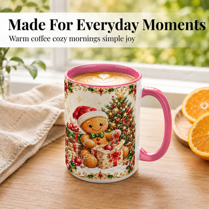#pl[15oz|Pink] Gingerbread Christmas Coffee Mug, Holiday Gingerbread Mug, Ceramic Cup