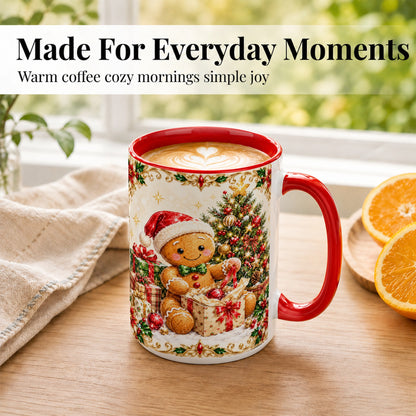 #pl[15oz|Red] Gingerbread Christmas Coffee Mug, Holiday Gingerbread Mug, Ceramic Cup